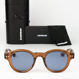 Montblanc Men Sunglasses Brown Blue Round MB0287S 003 NEW AUTHENTIC